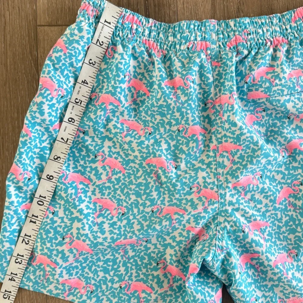 Chubbies Mens Flamingo Print Swim Trunks Blue Pink 5.5 Inch Inseam Medium